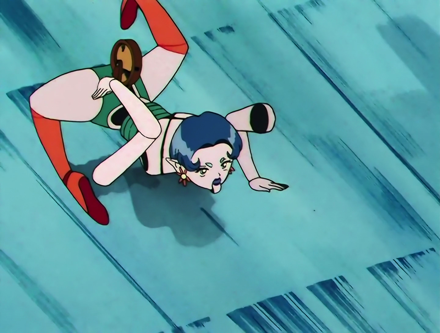 Karakuriko scuttling along the floor on all fours. Kind of. Her arms are now disconnected from her body and her legs are bent at weird angles. This is fine.